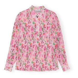 Ganni Kids Pink and Green Floral Blouse